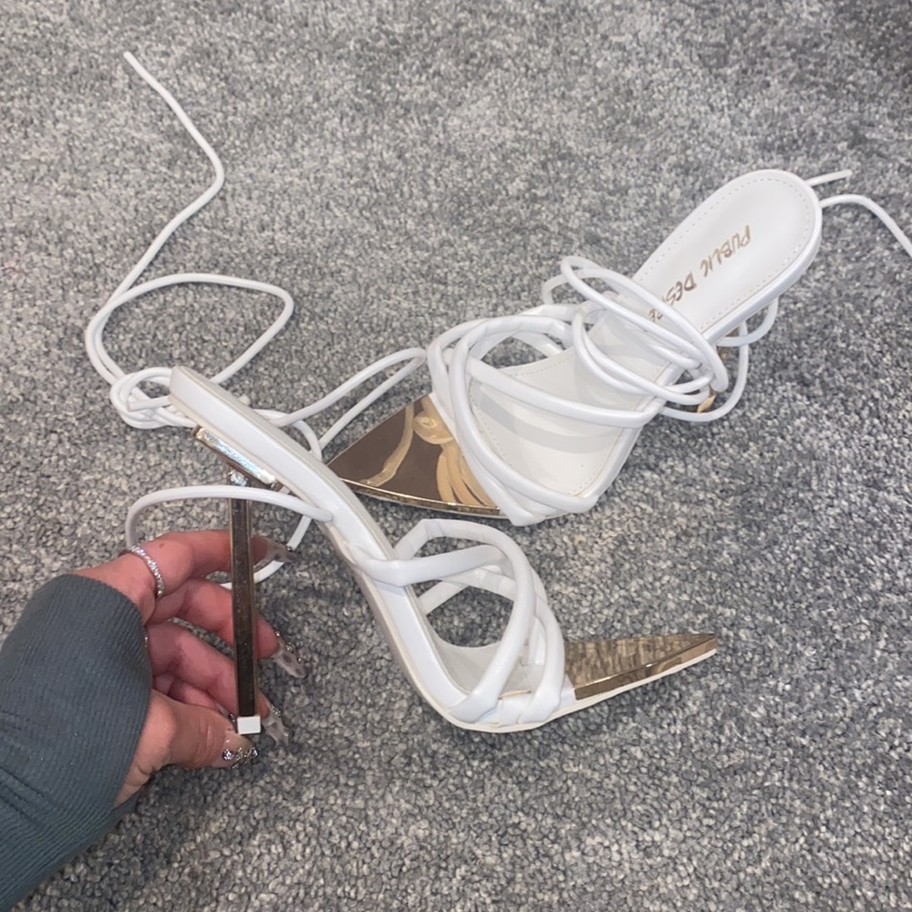 White Lace up heels